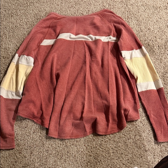 Free People We The Free Red and Cream Long Sleeve Top - Picture 9 of 9